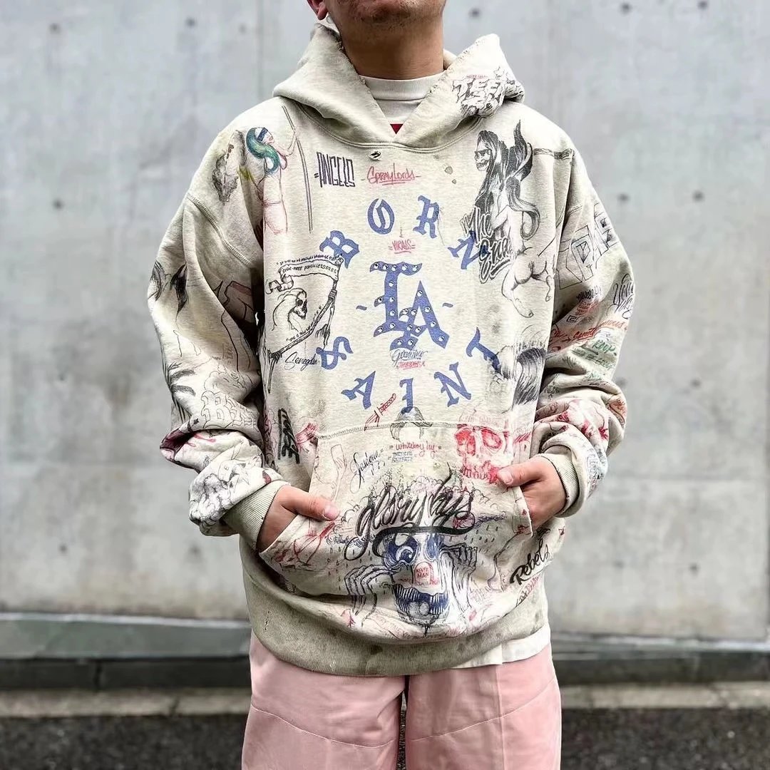 Saint Tears Graffiti Print Hoodie White - 41