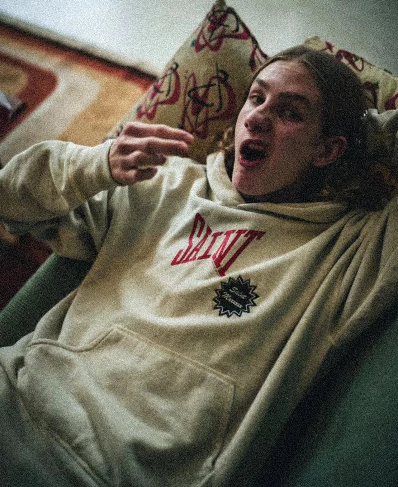 Saint Tears Graffiti Print Hoodie White - 49