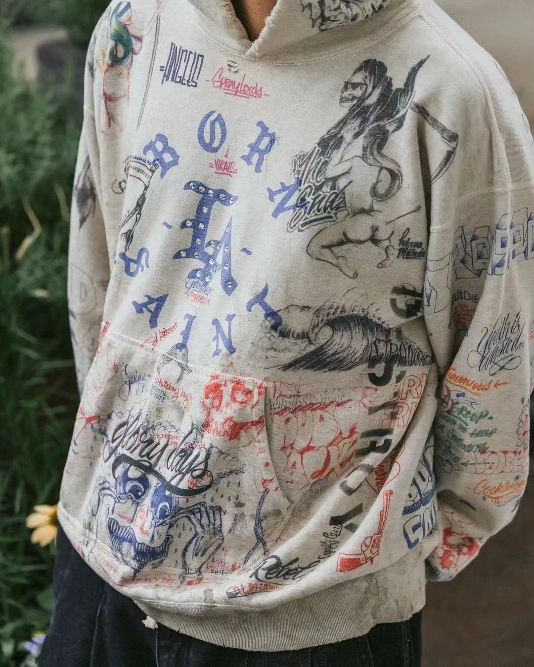 Saint Tears Graffiti Print Hoodie White - 42