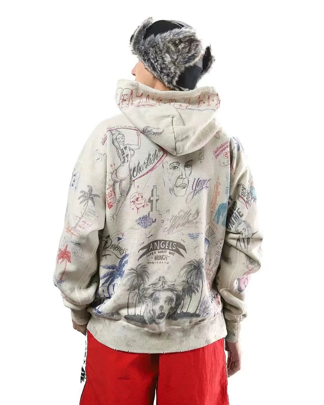 Saint Tears Graffiti Print Hoodie White - 45