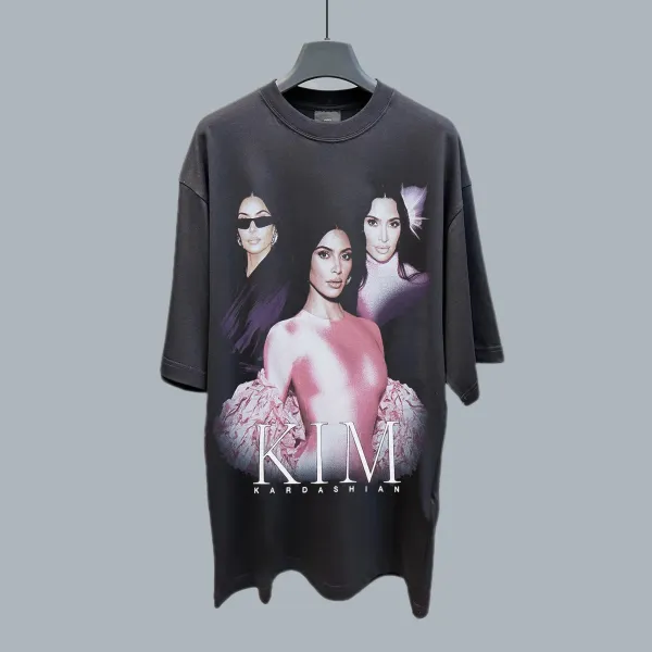 Design Kim Kardashian Graphic Print Oversized T-Shirt Black T-Shirts - 1