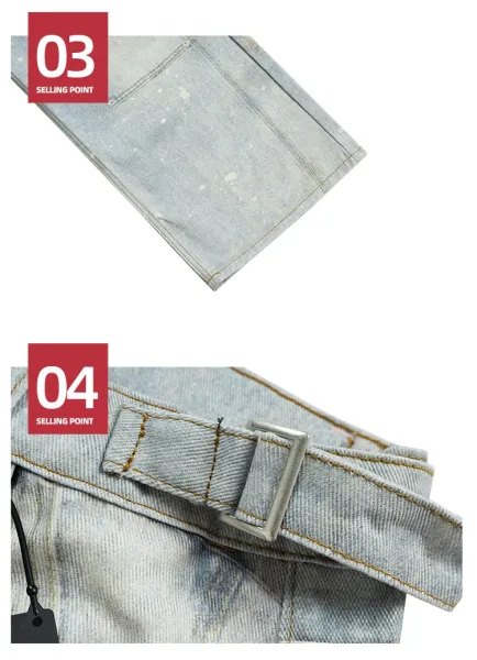 Design Mijko Distressed Embellished Wide-Leg Jeans Light Blue Jeans - 27