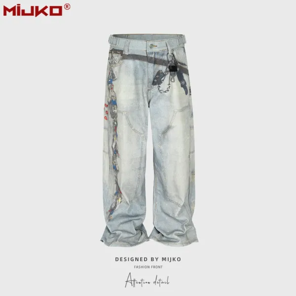 Design Mijko Distressed Embellished Wide-Leg Jeans Light Blue Jeans - 1