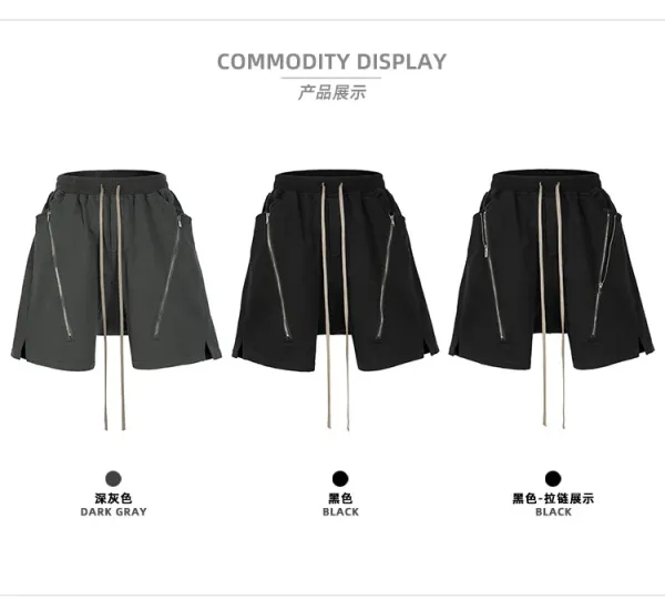 Design Mijko Zippered Drawstring Shorts Black Shorts - 14