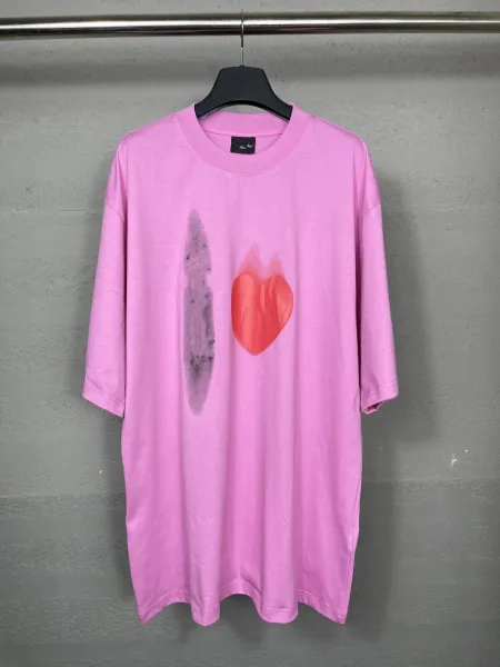 Design Oversized Graphic Heart Print Pink T-Shirt - 1
