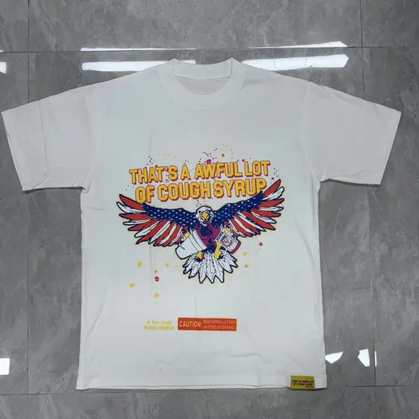Design That's A Awful Lot Of Cough Syrup Eagle Graphic T-Shirt White T-Shirts - 1