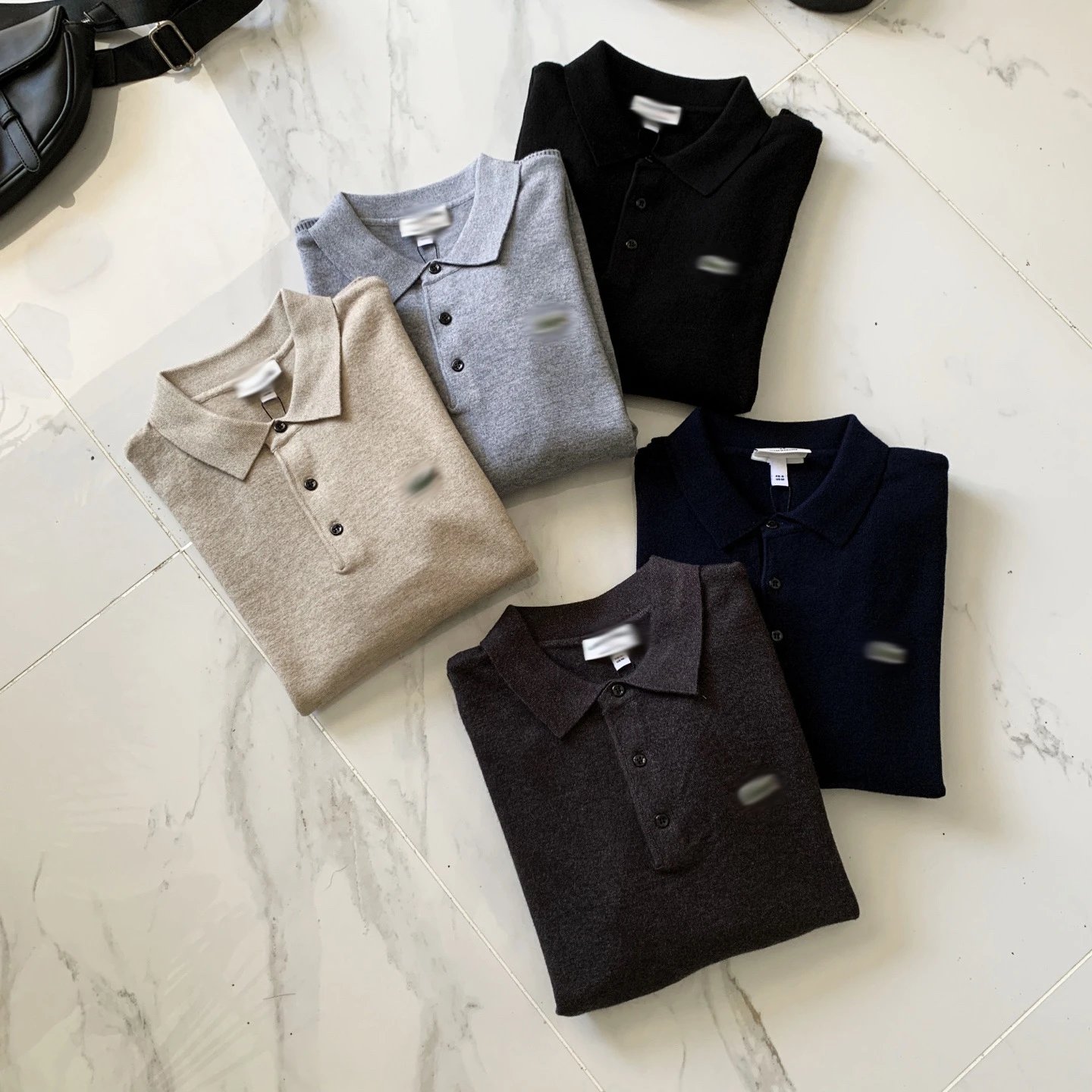 Knit Polo Sweater Beige Gray Black Navy Charcoal Classic Collar