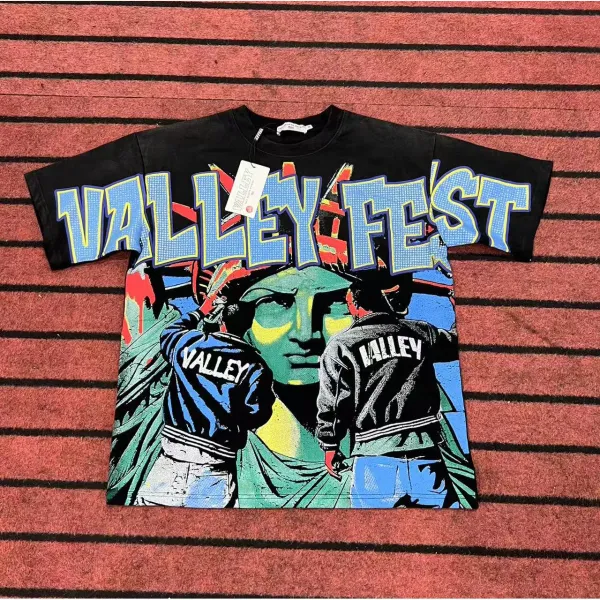 Design Valley Fest Graphic Print Black T-Shirt T-Shirts - 1