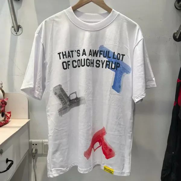 Design That's A Awful Lot Of Cough Syrup Graphic Print White T-Shirt T-Shirts - 1