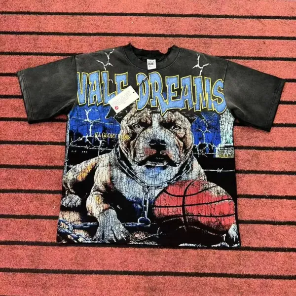 Design Vale Dreams Pitbull Basketball Graphic T-Shirt Black T-Shirts - 1