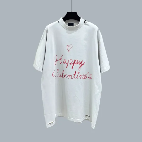 Design Happy Valentine's Distressed Oversized T-Shirt White - 1