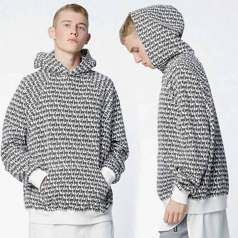 Men's lettered hooded sweatshirt jacket
