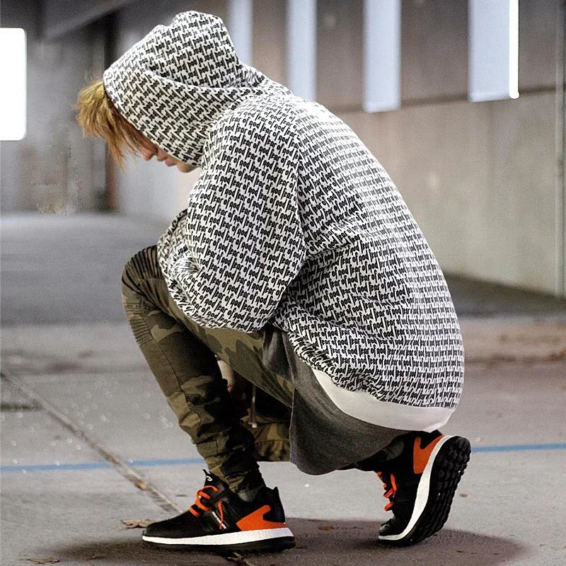 Men's lettered hooded sweatshirt jacket