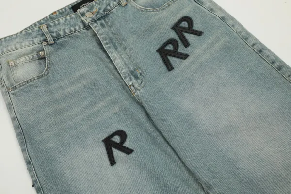Design RR Logo Patchwork Light Wash Jeans - 9