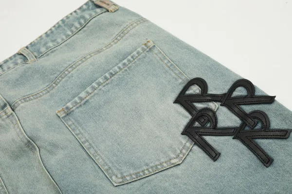 Design RR Logo Patchwork Light Wash Jeans - 17
