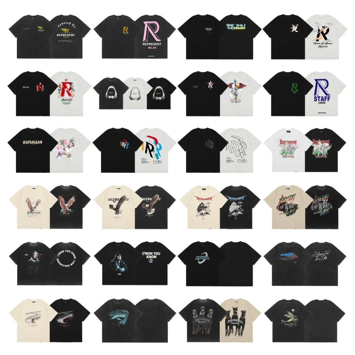 老鹰鲨鱼图案印花圆领短袖嘻哈男女