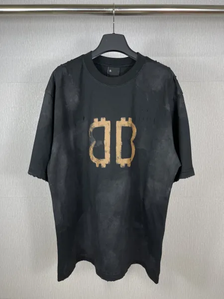 Balenciaga Bitcoin Logo Distressed Black T-Shirt - 1
