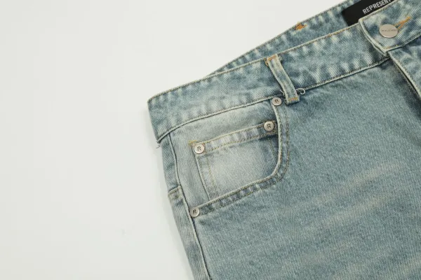 Design RR Logo Patchwork Light Wash Jeans - 14