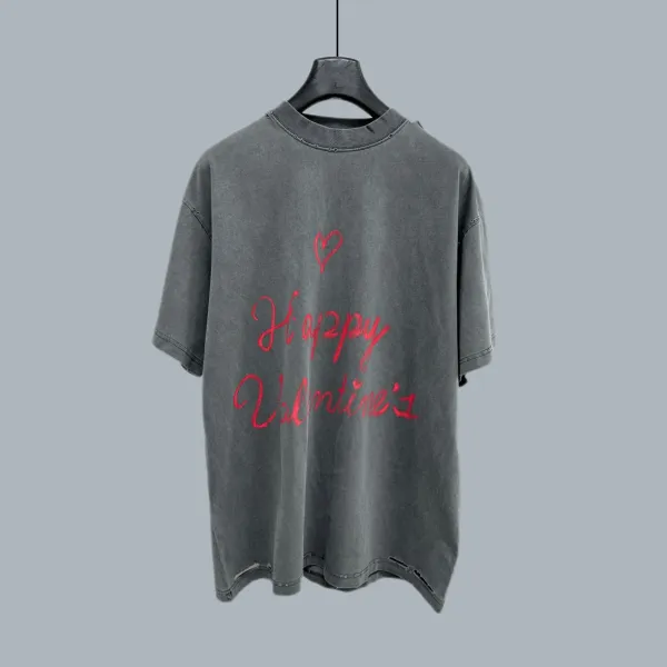 Design Happy Valentine's Distressed Gray T-Shirt - 1