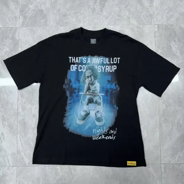 Design That's A Awful Lot Of Cough Syrup Nights and Weekends Black Graphic T-Shirt T-Shirts - 1