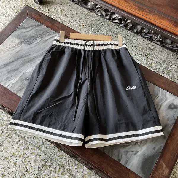 Design Color-Block Panel Shorts Gray White Black - 15