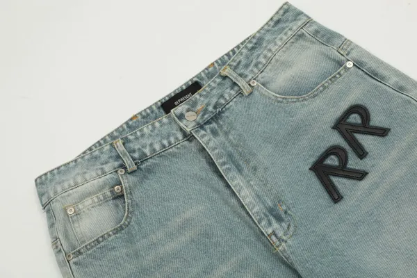 Design RR Logo Patchwork Light Wash Jeans - 10
