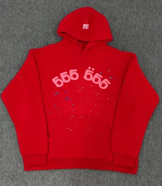 SP5DER 555 Spider Web Hoodie Red - 1