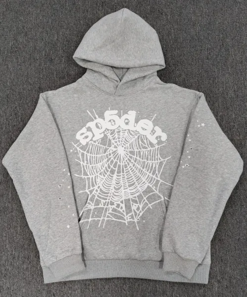 SP5DER Spider Web Graphic Hoodie Gray - 1