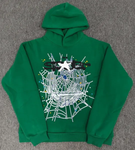 SP5DER Spider Web Graphic Hoodie Green - 1