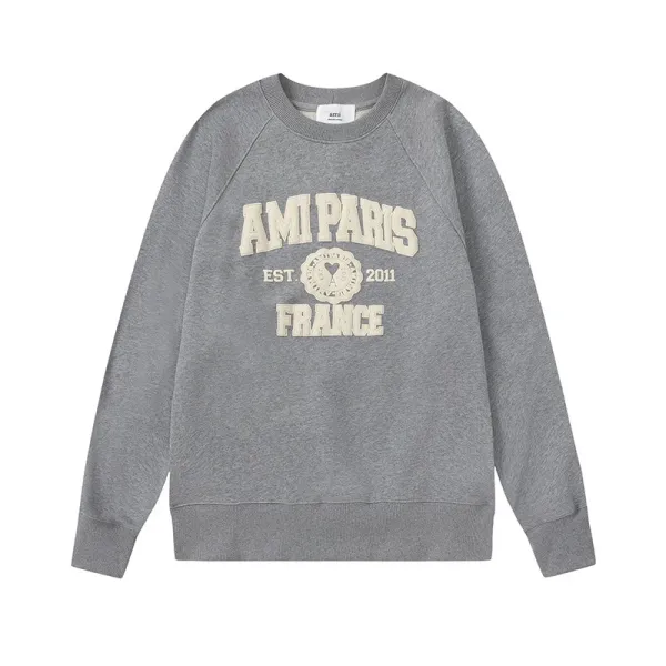 Ami Paris College Sweatshirt Gray Hoodie - 1