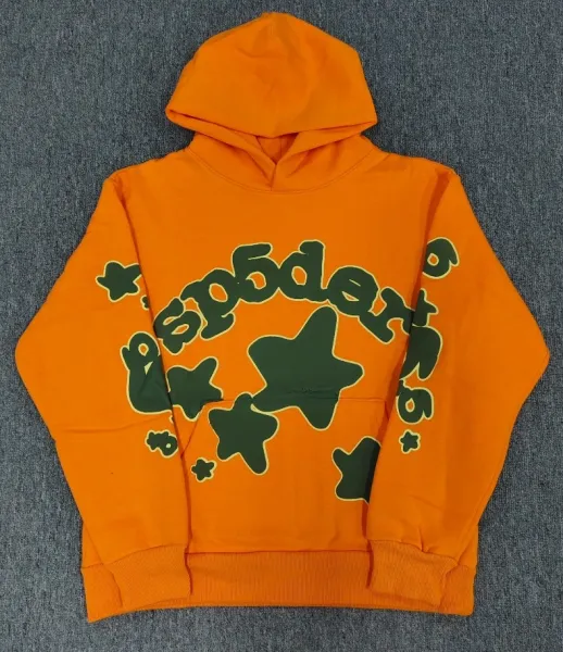 SP5DER Star Print Orange Hoodie - 1
