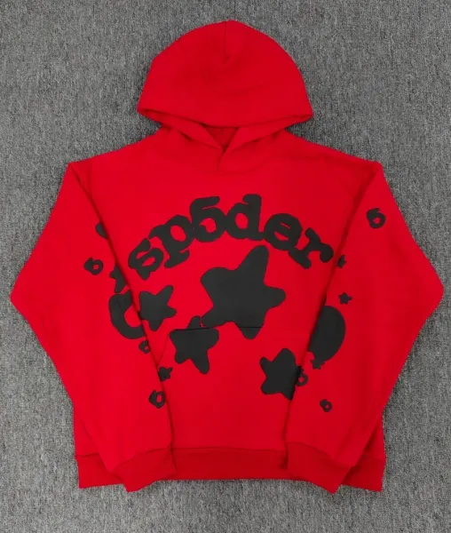 SP5DER Graphic Print Red Hoodie - 1