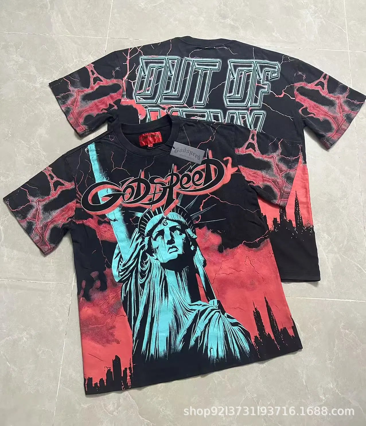Godspeed T-shirt Statue of Liberty Rock Band Graphic Washed Black