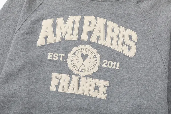 Ami Paris College Sweatshirt Gray Hoodie - 20