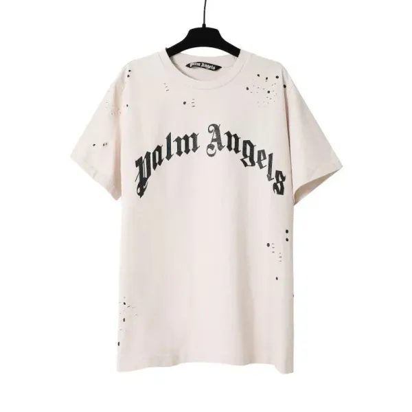 Palm Angels Distressed Arch Logo T-Shirt Beige - 1