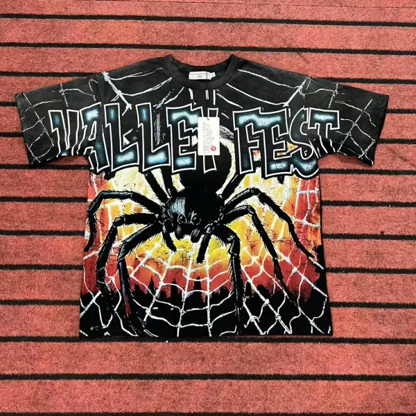 Design Valley Fest Spider Web Graphic T-Shirt Black T-Shirts - 1