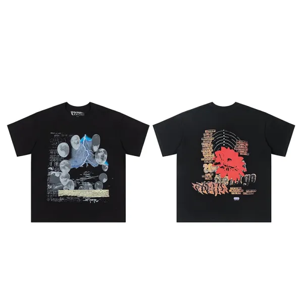 Design Graphic Print Black T-Shirt Set - 1