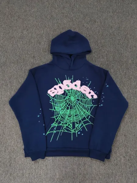 SP5DER Spider Web Graphic Hoodie Navy - 1
