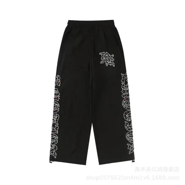 Design Graphic Print Wide-Leg Track Pants Black Sweatpants - 1