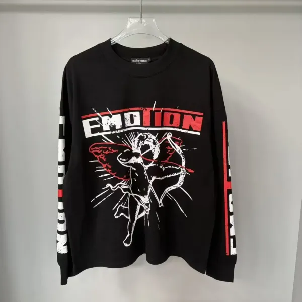 Design Mixed Emotion Emotion Graphic Long Sleeve T-Shirt Black T-Shirts - 1