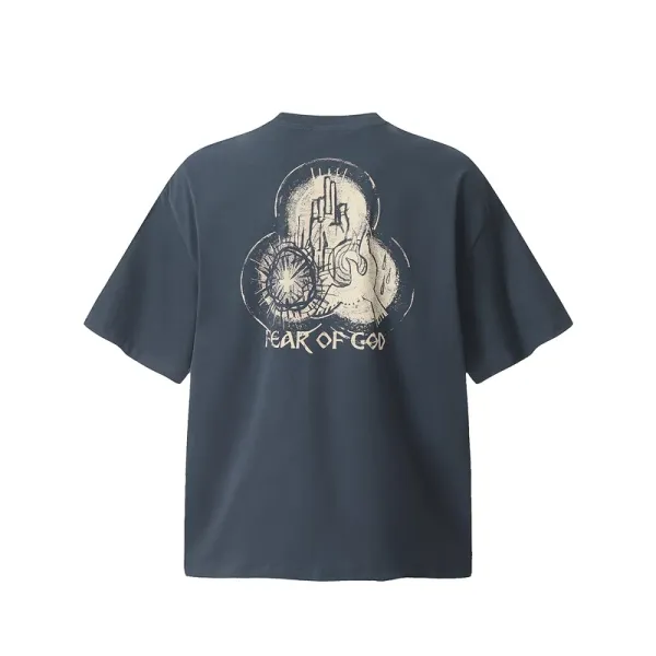 Design Angel Statues Print Oversized T-Shirt Black - 26
