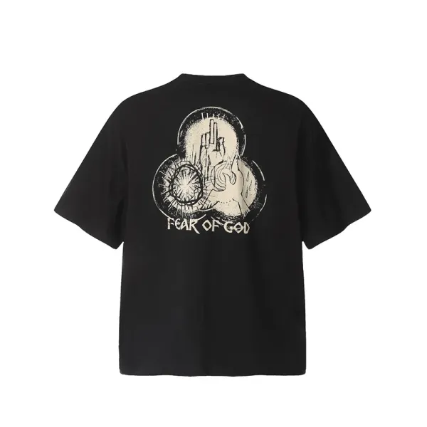 Design Angel Statues Print Oversized T-Shirt Black - 28