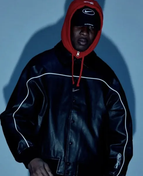Supreme x Nike Pixel Swoosh Leather Bomber Jacket Black - 5