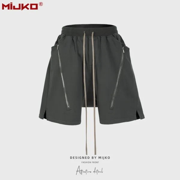 Design Mijko Zippered Drawstring Shorts Gray Shorts - 1