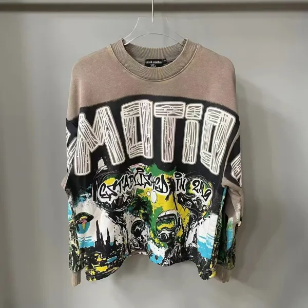 Design Mixed Emotion Motif Graphic Oversized Sweater Multicolor Sweater - 1