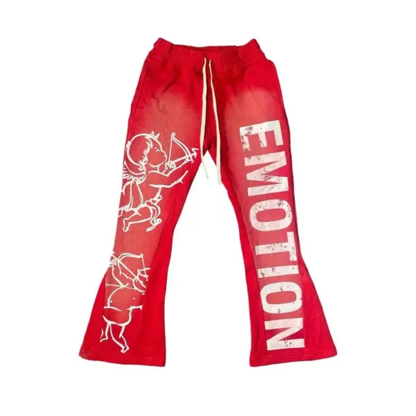 Design Cupid Print Distressed 'EMOTION' Sweatpants Red - 1