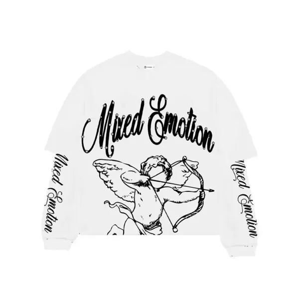 Design Mixed Emotion Cupid Graphic Long-Sleeve T-Shirt White T-Shirts - 1