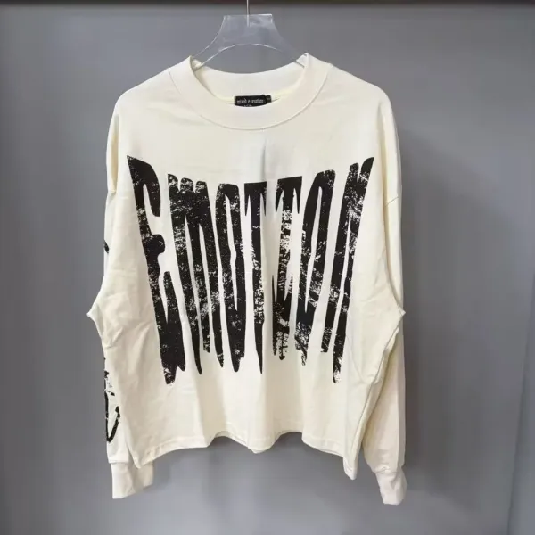 Design Mixed Emotion Emotion Distressed Print Oversized T-Shirt Beige T-Shirts - 1