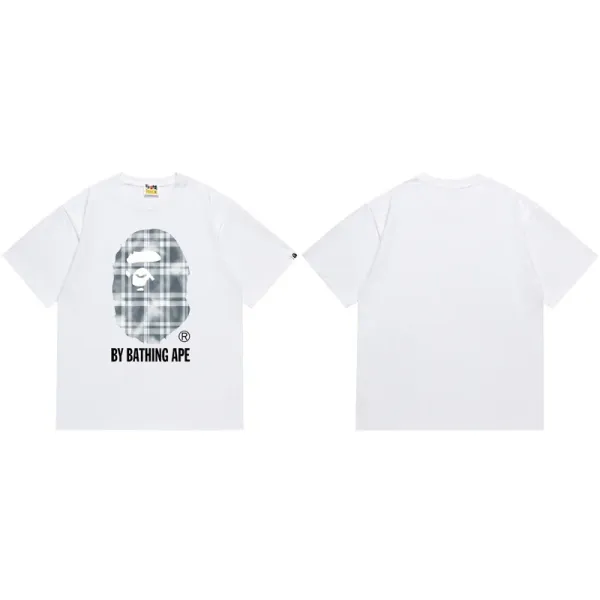 A Bathing Ape Plaid Ape Head White T-Shirt - 1