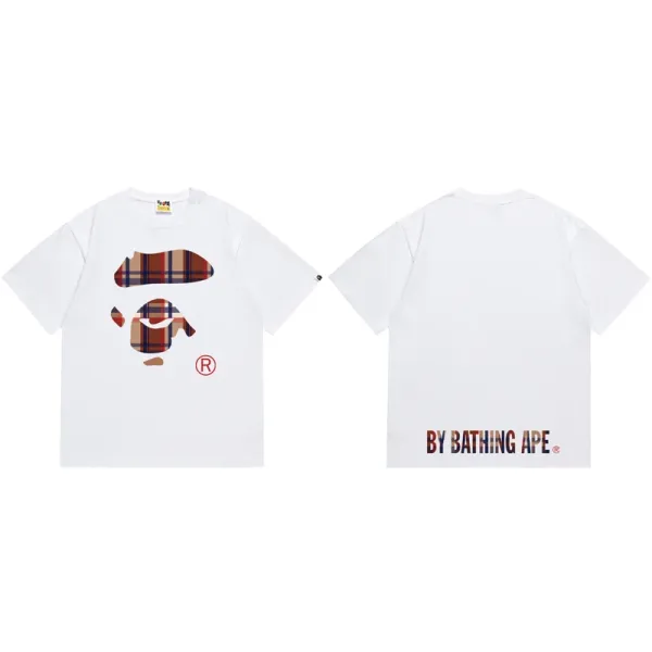 A Bathing Ape Plaid Bape Sta Logo T-Shirt White - 1